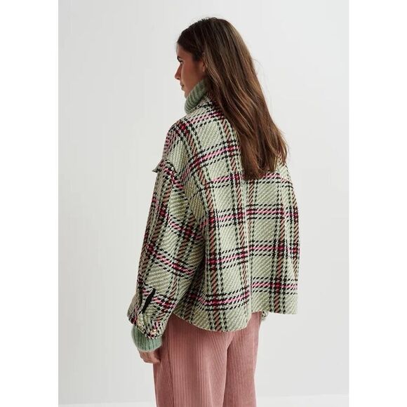 Essentiel Antwerp Checked Oversized Jacket XS Green Ecru Plaid Boxy Fit - Picture 4 of 12